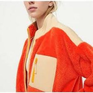 J.Crew Superplush Sherpa Full-Zip Up Fleece Jacket Womens S Orange Oversized